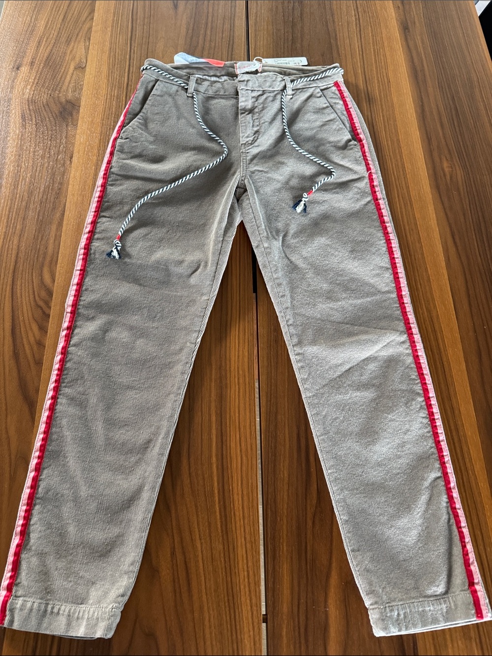 Sundry NWT fine wale corduroy trousers with red and pink stripe down sides sz 27
